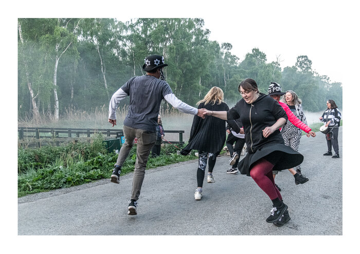 <p>Mayday 2025<br>
The Dance "Plug Holes" celebrates this geographical spot. The posts in Holme Fen mark the lowest point in England, 2.75m below sea level, and are therefore the site of the plug hole though which the fens were drained many centuries ago.<br>
Photo: Cat Thompson</p>